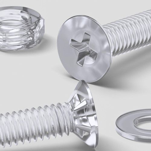 50x Clear Acrylic, Countersunk Cross Head, M4 x 20mm, Plastic, Bolts, Nuts & Washers - Screws