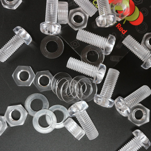 10x Clear Acrylic Pan Head Plastic Screws & Bolts M8 x 20mm, Nuts & Washers