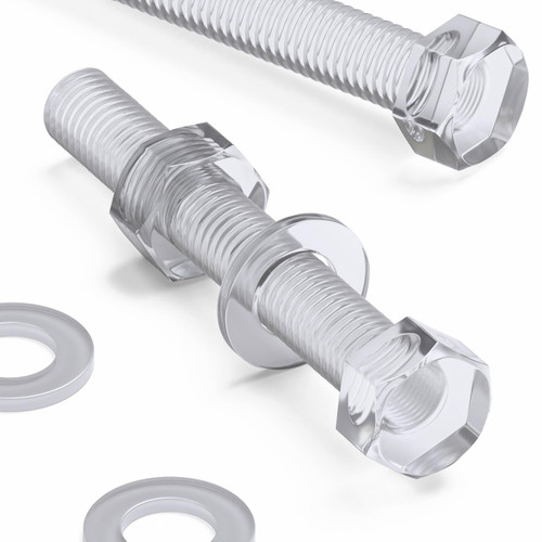 30x Clear Acrylic Hex Head Plastic Screws & Bolts M8 x 60mm, Nuts & Washers