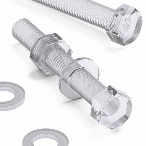 30x Clear, Plastic, Acrylic, Hex Head, M8 x 60mm, Plastic Bolts Nuts & Washers - Screws