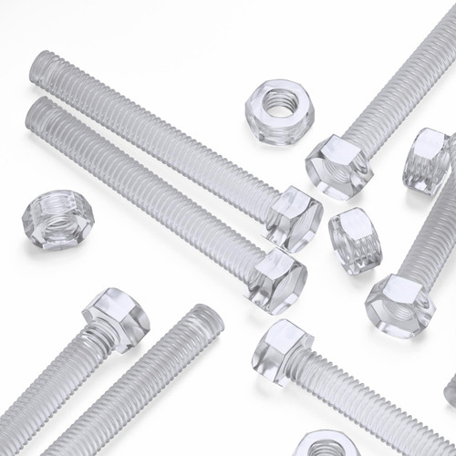 30x Clear Acrylic Hex Head Plastic Screws & Bolts M6 x 50mm, Nuts & Washers