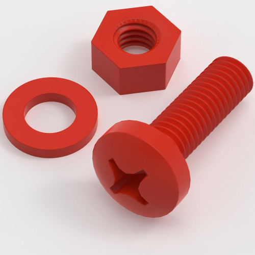 20x Red PP Pan Head Cross Plastic Screws & Bolts M6 x 20mm, Nuts & Washers