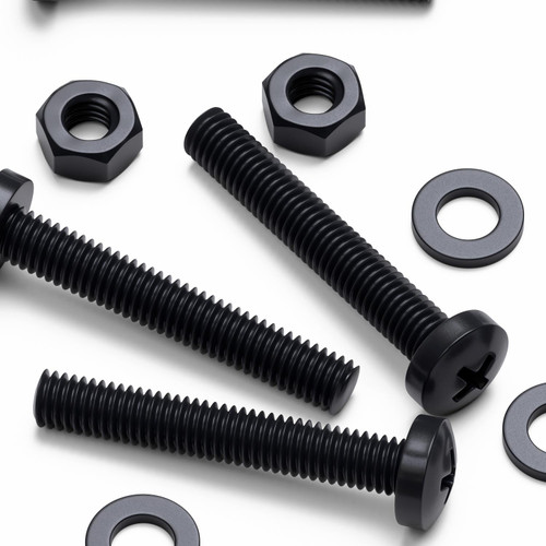 20x Black PP Pan Head Plastic Screws & Bolts M6 x 40mm, Nuts & Washers