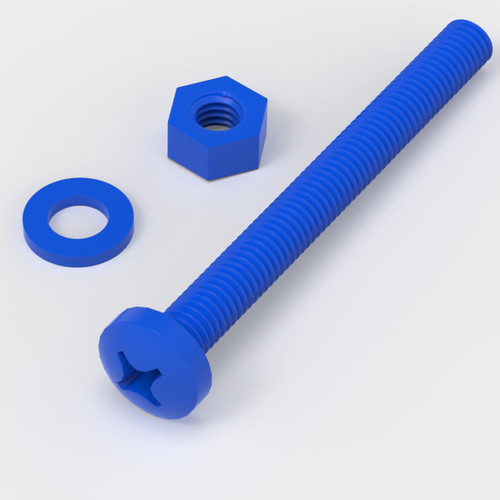 20x Blue PP Pan Head Cross Plastic Screws & Bolts M6 x 60mm, Nuts & Washers