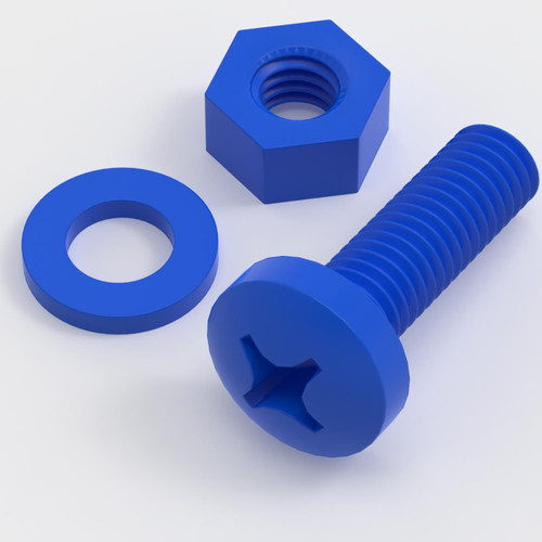 20x Blue PP Pan Head Cross Plastic Screws & Bolts M6 x 20 mm, Nuts & Washers