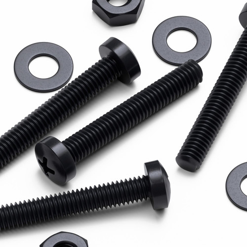 20x Black PP Pan Head Plastic Screws & Bolts M3 x 20mm, Nuts & Washers