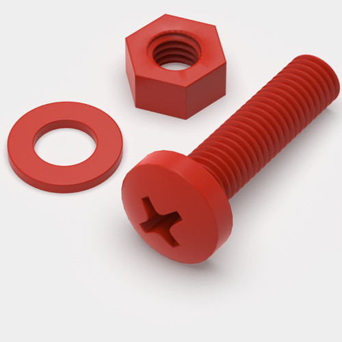 20x Red PP Pan Head Cross Plastic Screws & Bolts M5 x 20 mm, Nuts & Washers