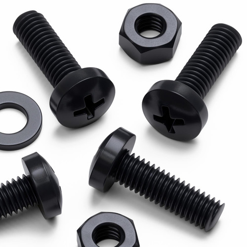 20x Black PP Pan Head Plastic Screws & Bolts M6 x 20 mm, Nuts & Washers