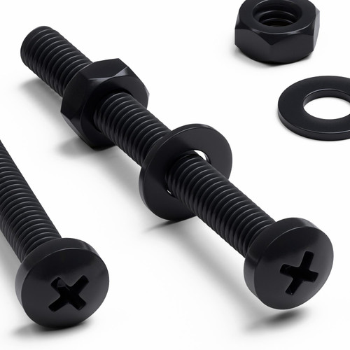 20x Black PP Pan Head Plastic Screws & Bolts M4 x 40 mm, Nuts & Washers