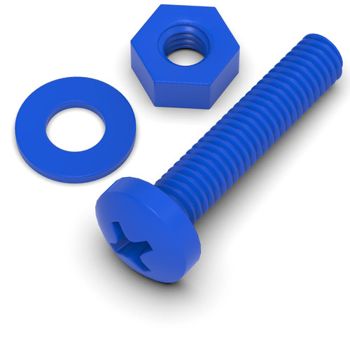 20x Blue PP Pan Head Cross Plastic Screws & Bolts M4 x 20mm, Nuts & Washers