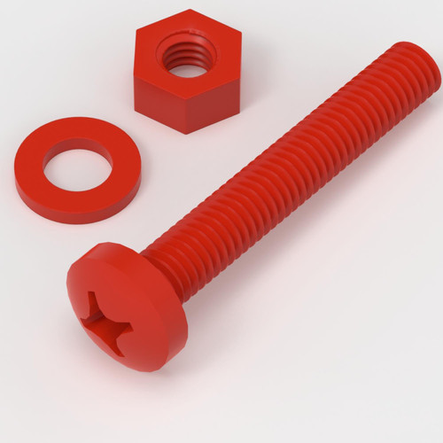20x Red PP Pan Head Cross Plastic Screws & Bolts M6 x 40 mm, Nuts & Washers