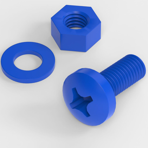 20x Blue PP Pan Head Cross Plastic Screws & Bolts M8 x 20mm, Nuts & Washers