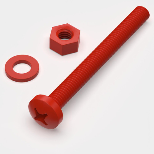 20x Red Pan Head, (PP), M6 x 60mm, Plastic Bolts, Nuts & Washers - Screws
