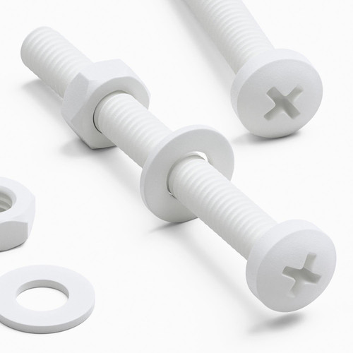 20x White PP Pan Head Plastic Screws & Bolts M4 x 40mm, Nuts & Washers