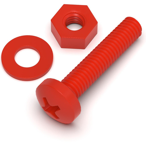 20x Red Pan Head, (PP), M4 x 20 mm, Plastic Bolts, Nuts & Washers - Screws