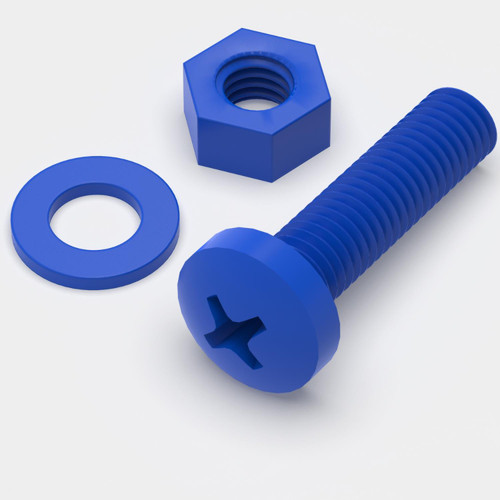 20x Blue PP Pan Head Cross Plastic Screws & Bolts M5 x 20mm, Nuts & Washers