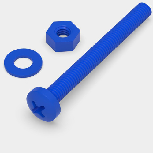 20x Blue PP Pan Head Cross Plastic Screws & Bolts M4 x 40mm, Nuts & Washers