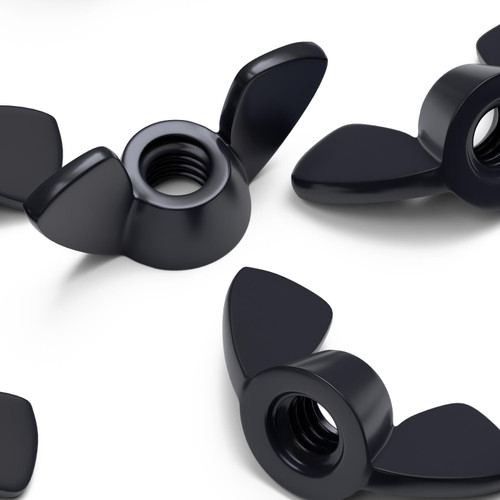 20x  Black, Nylon Plastic, M4 Butterfly, Wing Nuts