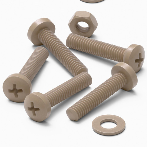 5x Natural PEEK Pan Head Plastic Screws & Bolts M4 x 20 mm, Nuts & Washers