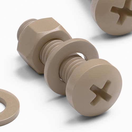 5x Natural PEEK Pan Head Plastic Screws & Bolts M5 x 20mm, Nuts & Washers