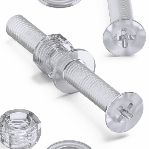 20x Clear Acrylic Countersunk Screws & Bolts M5 x 40mm, Nuts & Washers