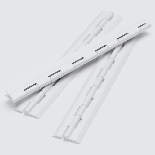 3x White Acrylic Piano Hinges 300mm, Continuous Plastic Hinges