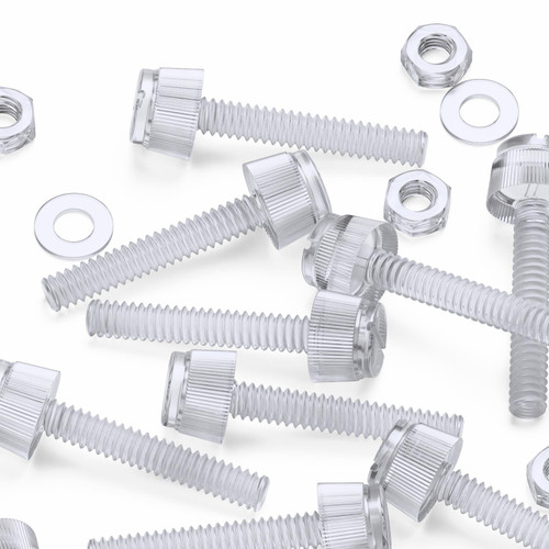 60x Clear Plastic Acrylic Thumbscrews, M3 x 20mm, slotted + knurled, Nuts, Washers & Bolts