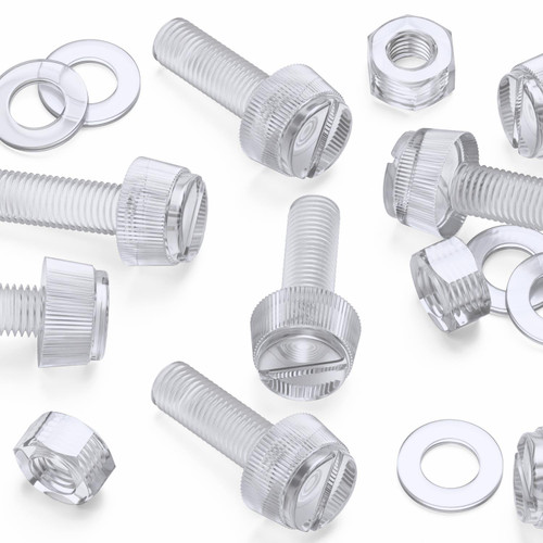 60x Clear Acrylic / PC Slotted Knurled Thumbscrews, M8 x 25 mm, Nuts & Washers