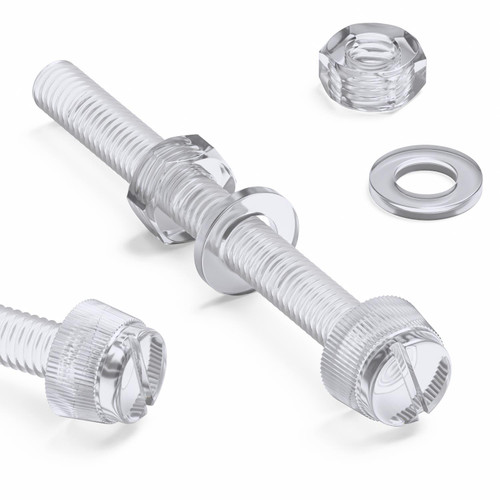 60x Clear Plastic Acrylic Thumbscrews, M6 x 60mm, slotted + knurled, Nuts, Washers & Bolts