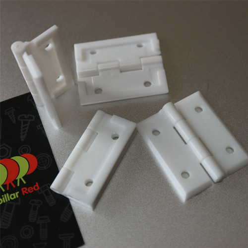 4 x Angled L Hinge Hinges Brackets, White Acrylic + 20x Bolts,