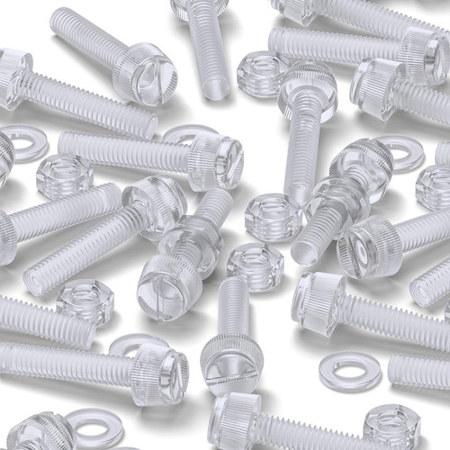 Pack of 60 Transparent Clear Plastic Acrylic Thumbscrews, slotted+knurled M5 x 30mm