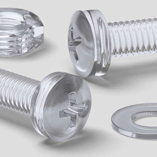 60x Clear Acrylic Pan Head Plastic Screws & Bolts M3 x 25 mm, Nuts & Washers