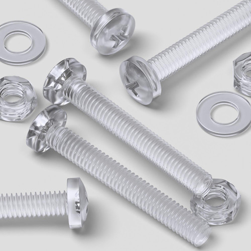 60x Clear Acrylic Pan Head Plastic Screws & Bolts M4 x 30mm, Nuts & Washers