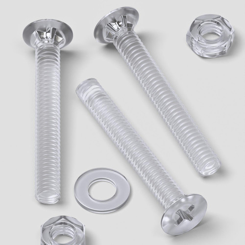 50x Clear Acrylic, Countersunk Cross Head, M4 x 30 mm, Plastic Bolts, Nuts & Washers - Screws