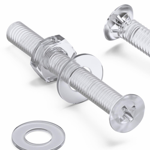 50x Clear Acrylic, Countersunk Cross Head, M3 x 25 mm, Plastic Bolts, Nuts & Washers - Screws