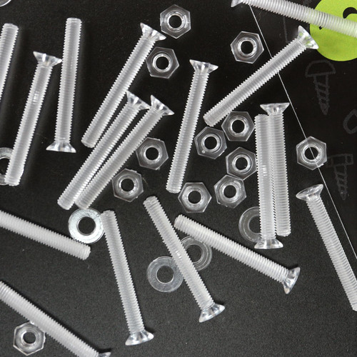 50x Clear Acrylic, Countersunk Cross Head, M3 x 25mm, Plastic, Bolts, Nuts & Washers - Screws