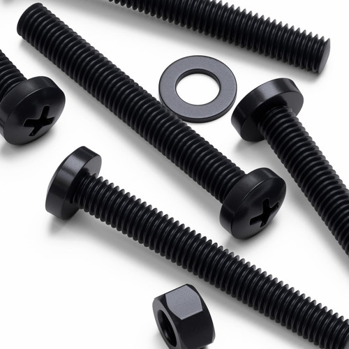 20x Black PP Pan Head Plastic Screws & Bolts M5 x 40mm, Nuts & Washers