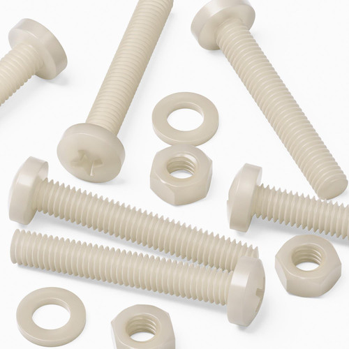 50x Natural Nylon Pan Head Machine Screws & Bolts M6 x 40mm, Nuts & Washers