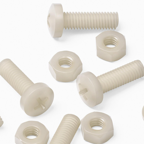 50x Natural Nylon Pan Head Machine Screws & Bolts M6 x 20mm, Nuts & Washers