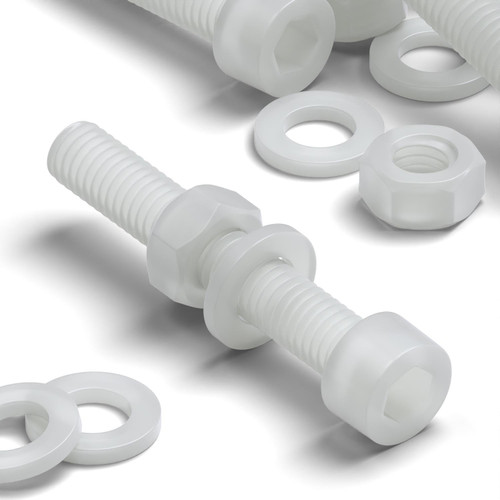 10x Natural PVDF Socket Head Machine Screws M6 x 40 mm, Nuts & Washers