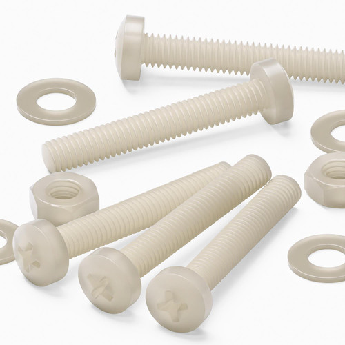 50x Natural Nylon Pan Head Machine Screws & Bolts M3 x 20mm, Nuts & Washers