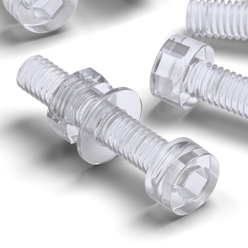 50x Clear Acrylic Socket Head Machine Screws M3 x 20mm, Nuts & Washers