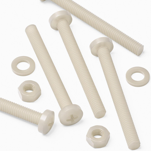 50x Nylon, Pan Cross Head, M6 x 60mm, Plastic Bolts, Nuts & Washers - Screws