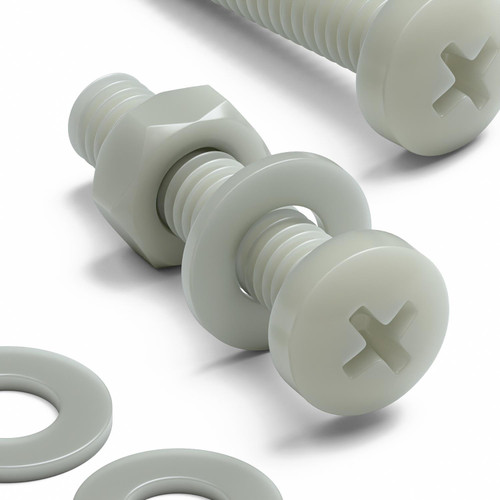 50x Glass Filled Nylon Pan Head Machine Screws M4 x 20mm, Nuts & Washers