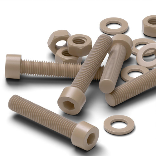 5x Natural PEEK Socket Head Screws & Bolts M8 x 45 mm, Nuts & Washers