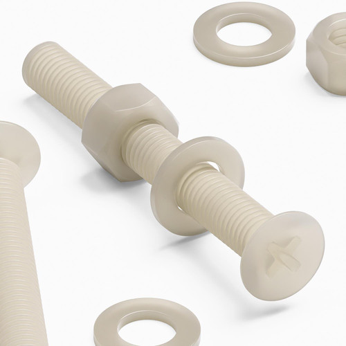 50x Natural Nylon Countersunk Machine Screws M5 x 40mm, Nuts & Washers