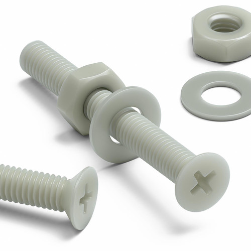 50x Glass Filled Nylon Countersunk Machine Screws M3 x 25mm, Nuts & Washers