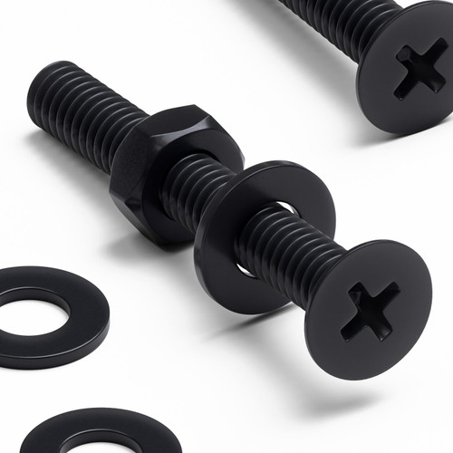 50x Black Nylon Countersunk Cross Machine Screws M4 x 30 mm, Nuts & Washers
