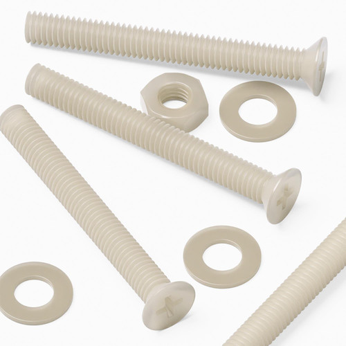 50x Natural Nylon Countersunk Machine Screws M3 x 25 mm, Nuts & Washers