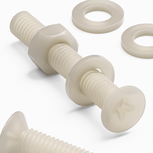 50x Natural Nylon Countersunk Machine Screws M6 x 40mm, Nuts & Washers